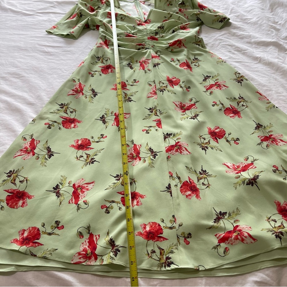 LK BENNETT Gabbi Green And Pink‎ Giant Poppy Print Stretch Silk Fairy Dress - Picture 11 of 16